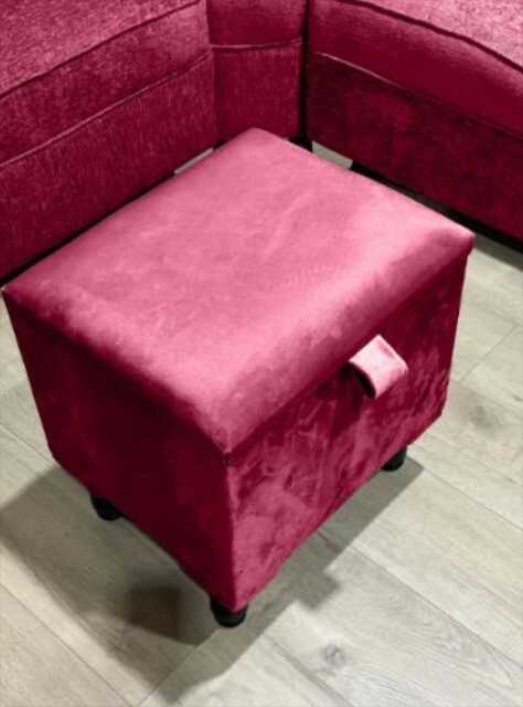 Red Velvet Ottoman Stool With Storage, Handmade Footrest - image 1