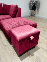 Red Velvet Ottoman Stool With Storage, Handmade Footrest - thumbnail 2