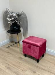 Red Velvet Ottoman Stool With Storage, Handmade Footrest - thumbnail 3