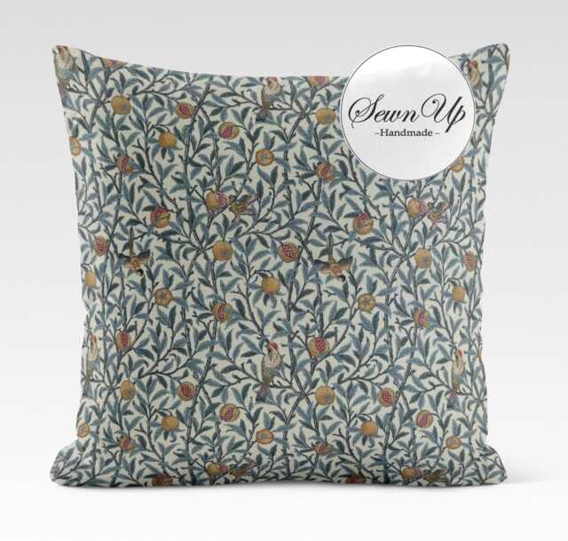 Outdoor Cushion Cover 28 Sizes William Morris Pomegranate & Birds Tourmaline Handmade Trees Leaf Leaves Fruit Gift Waterproof Conservatory - image 1