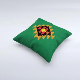Handwoven Green Kilim Pillow Cover Boho Wool Cushion - 16x16 In - thumbnail 4