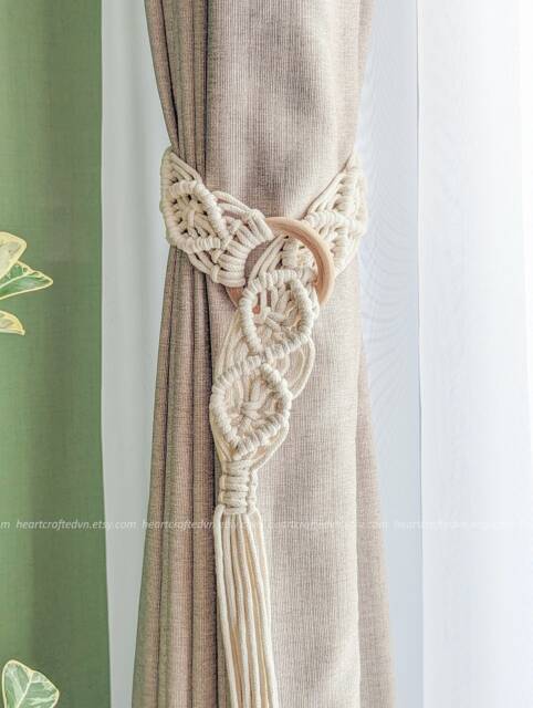 Macrame Curtain Tiebacks, Boho Tie Backs, Modern Holdback, Room Decor, Gardinenhalter, Window Treatments, Holder C22 - image 1