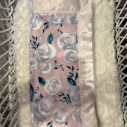 Free Embroidery Rosewater Pink Floral With Satin Binding Double Minky Baby Blanket And - thumbnail 2