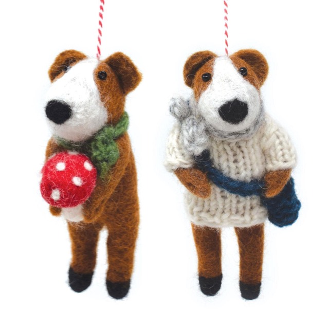 Hand Felted Wool Dog Christmas Ornament Fair Trade Hanging Decoration - image 1