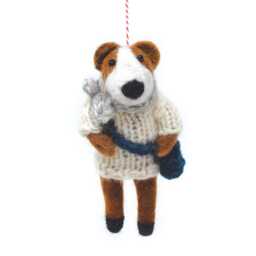 Hand Felted Wool Dog Christmas Ornament Fair Trade Hanging Decoration - thumbnail 3