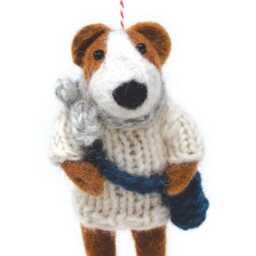 Hand Felted Wool Dog Christmas Ornament Fair Trade Hanging Decoration - thumbnail 4