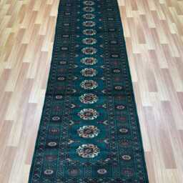 2.6x11 Emerald Green Bokhara Rug - Runner Hallway Luxury Long Fine Quality Afghan - thumbnail 2