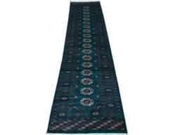 2.6x11 Emerald Green Bokhara Rug - Runner Hallway Luxury Long Fine Quality Afghan - thumbnail 1