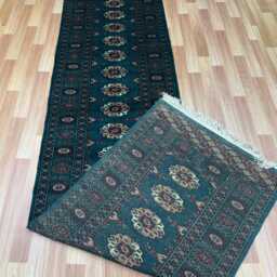 2.6x11 Emerald Green Bokhara Rug - Runner Hallway Luxury Long Fine Quality Afghan - thumbnail 4