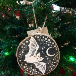 Bat Christmas Ornament - Original Drawing On Birch Wood - thumbnail 2