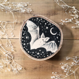Bat Christmas Ornament - Original Drawing On Birch Wood - thumbnail 1