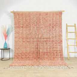 Moroccan Salmon Berber Rug, Handwoven Wool Shag Rug With Grid Square Motifs, Authentic Beni Ourain Style Carpet, Large 9x12 Area - thumbnail 1