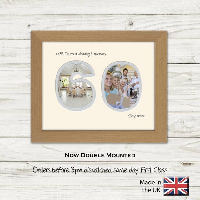 60Th Photo Frame Anniversary Number Diamond Wedding Special Gift 9x7-1195F By Photos in A Word - image 1