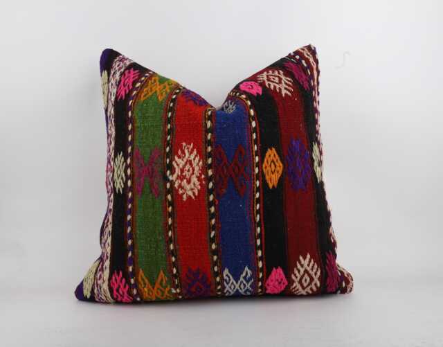 Handwoven Wool Kilim Pillow Cover, 24x24 Inch Boho Home Decor - image 1