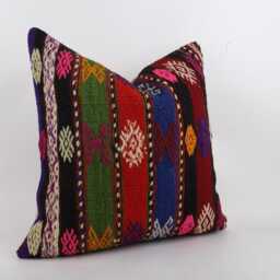 Handwoven Wool Kilim Pillow Cover, 24x24 Inch Boho Home Decor - thumbnail 3