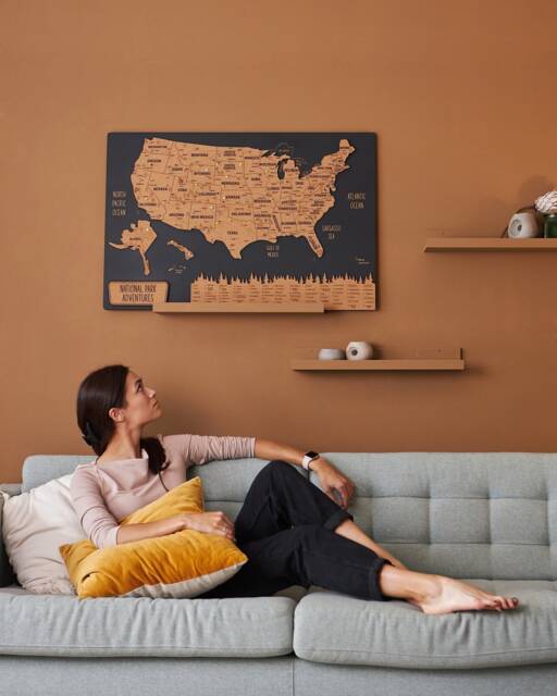 National Park Map Usa Map, Push Pin Apartment Decor, Wood Of United States Wooden Wall Art 5Th Anniversary Gift - image 1