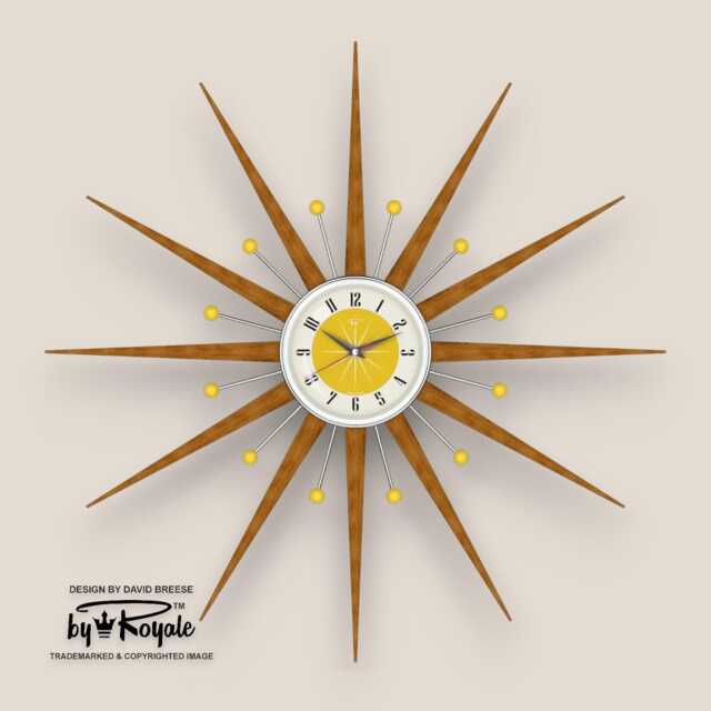 Teak Starburst Clock Mid Century Modern Wall Decor, 30 - image 1
