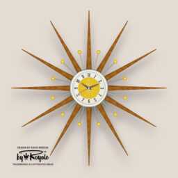 Teak Starburst Clock Mid Century Modern Wall Decor, 30 - thumbnail 1