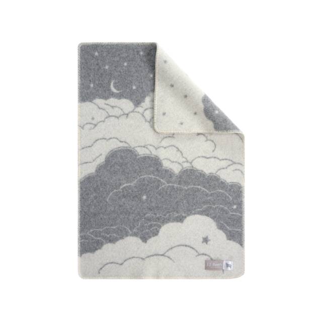 Cloud & Stars Little Wool Blanket - Reversible Grey Throw Baby Shower Gift - image 1