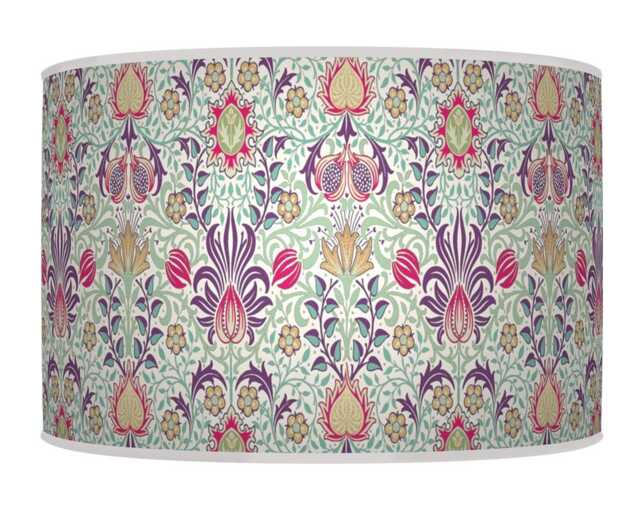 Floral Light Shade - Morris Inspired Lampshade in Pink, Purple & Blue Boho Style Drum Handmade Lamp - image 1