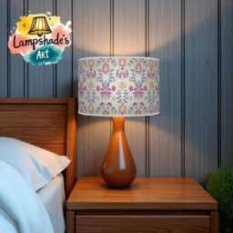 Floral Light Shade - Morris Inspired Lampshade in Pink, Purple & Blue Boho Style Drum Handmade Lamp - thumbnail 2