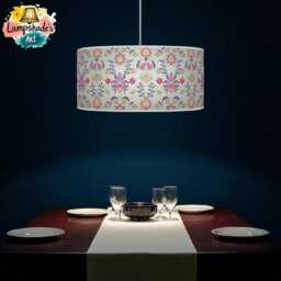 Floral Light Shade - Morris Inspired Lampshade in Pink, Purple & Blue Boho Style Drum Handmade Lamp - thumbnail 3