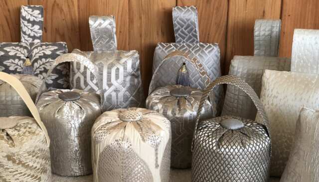 A Collection Of Stylish Contemporary Door Stops Jacquards & Textural Fabrics Beige Silver Taupe Greys - image 1