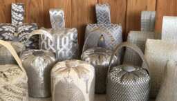A Collection Of Stylish Contemporary Door Stops Jacquards & Textural Fabrics Beige Silver Taupe Greys - thumbnail 1