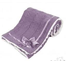 Personalised Purple Knit Baby Blanket Sherpa Lined, Satin Bow - thumbnail 2