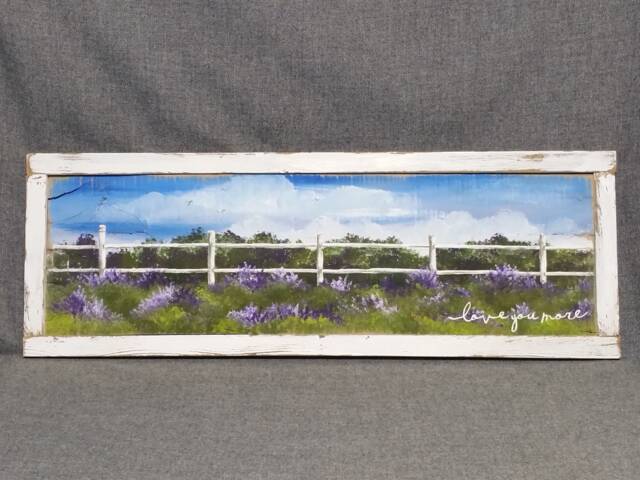 Lavender Field, White Fence, Love You More, Pallet Wall Art, Hand Painted Flower Shabby Washed Frame, Grandma Special Gift - image 1