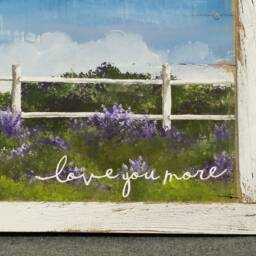 Lavender Field, White Fence, Love You More, Pallet Wall Art, Hand Painted Flower Shabby Washed Frame, Grandma Special Gift - thumbnail 3