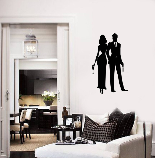 Secret Agent Couple Vinyl Wall Decal Silhouette Spy Room Decor Stickers Mural - #2724Di - image 1