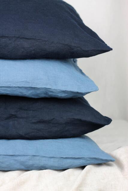 Softened Linen Pillowcase Blue Indigo Envelope Pillow Cover - image 1