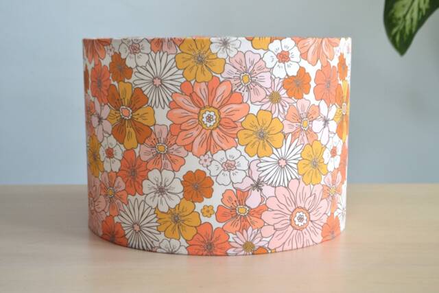 Lampshade Cotton Fabric Flowers Multicolored Retro Pink, Orange, Table Lamp Printed Floral Fabric, Pendant Light, Light Fixture - image 1