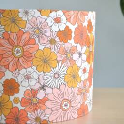 Lampshade Cotton Fabric Flowers Multicolored Retro Pink, Orange, Table Lamp Printed Floral Fabric, Pendant Light, Light Fixture - thumbnail 2