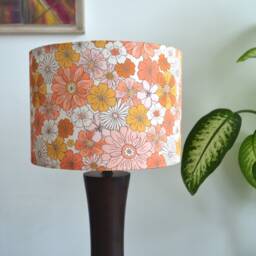Lampshade Cotton Fabric Flowers Multicolored Retro Pink, Orange, Table Lamp Printed Floral Fabric, Pendant Light, Light Fixture - thumbnail 3