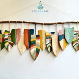 Large Boho Macrame Feather Wall Hanging Colorful Home Decor - thumbnail 2