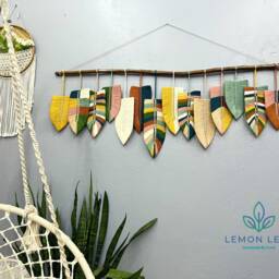 Large Boho Macrame Feather Wall Hanging Colorful Home Decor - thumbnail 4
