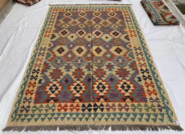 Handwoven Afghan Kilim Rug 9.6x6.5 Ft Wool Tribal Flatweave Carpet - image 1