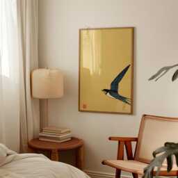Minimalist Japanese Style Wall Art - Yellow Swallow Bird Poster - thumbnail 3