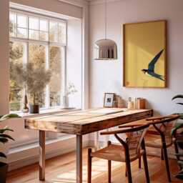 Minimalist Japanese Style Wall Art - Yellow Swallow Bird Poster - thumbnail 2
