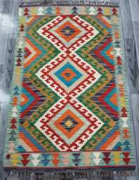 Multicolour Rug, Handmade Artisan Afghan Turkish Scandinavian Navajo Bohemian Flatweave Wool Kilim 154x100 cm - thumbnail 1
