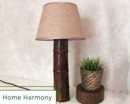 Handmade Bamboo Table Lamp, Linen Shade, Bedroom Lighting Decor