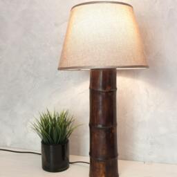 Table Lamp, Wooden Floor Bedroom Lighting Decor, Bamboo Furniture, Classic Bedside Housewarming Gift, Shade - thumbnail 3