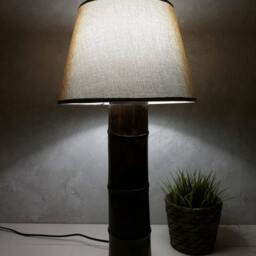 Table Lamp, Wooden Floor Bedroom Lighting Decor, Bamboo Furniture, Classic Bedside Housewarming Gift, Shade - thumbnail 2