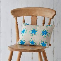 Nigella Botanical Screen Printed Floral Country Turquoise Blue Green Linen Cushion Pillow - thumbnail 3