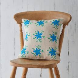 Nigella Botanical Screen Printed Floral Country Turquoise Blue Green Linen Cushion Pillow - thumbnail 2