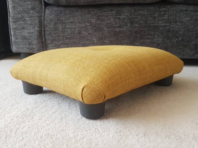 Handmade Mustard Yellow Footstool Small Buttoned Ottoman, 10 cm Footrest, Ud - image 1