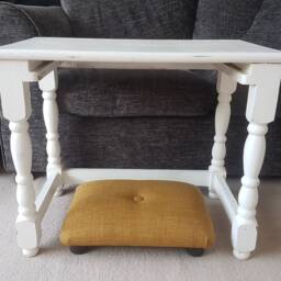 Handmade Mustard Yellow Footstool Small Buttoned Ottoman, 10 cm Footrest, Ud - thumbnail 2