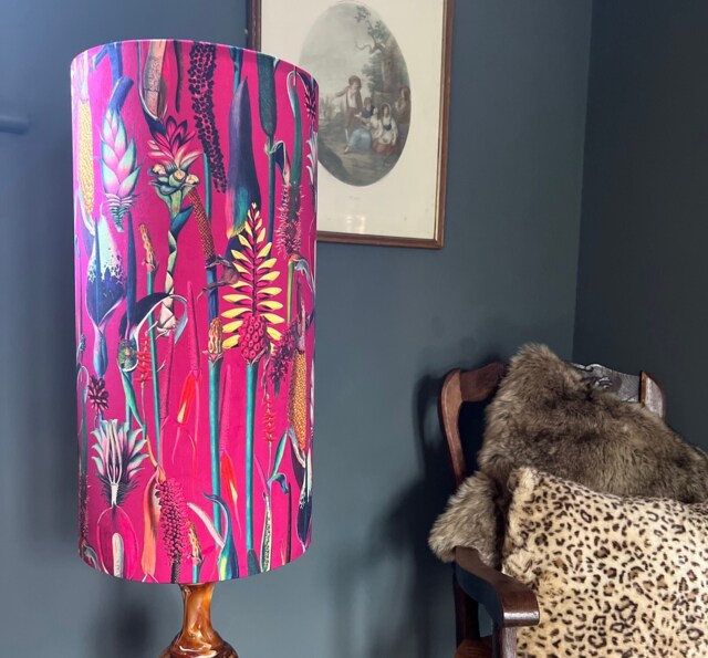 Cerise Botanical Velvet Cylinder Lampshade, Extra Tall Lampshade Cerise Pink Velvet - image 1